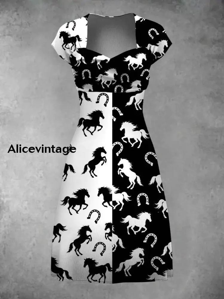 Retro Derby Day Print Short Sleeve Dress A / S