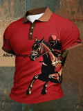 Retro Dreby Horse Waffle Texture Pattern Printed Village V-Neck Short Sleeves Shirt A / S