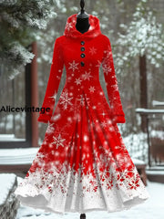 Snowflake Art Print Vintage Elegant Long Sleeve Maxi Dress A / S