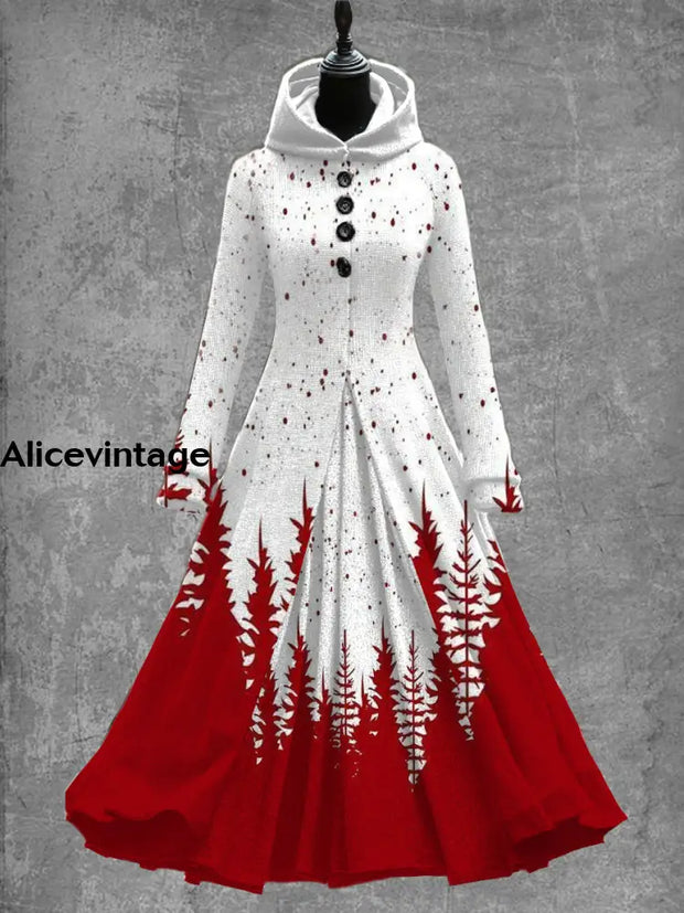 Snowflake Christmas Art Print Vintage Elegant Long Sleeve Maxi Dress