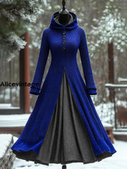 Solid Color Vintage Elegant Long Sleeve Maxi Dress A / S