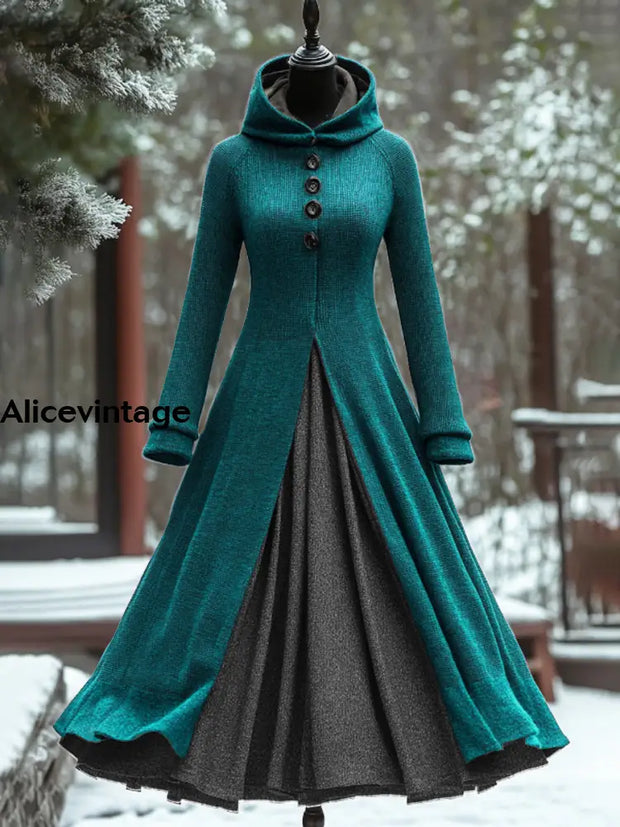 Solid Color Vintage Elegant Long Sleeve Maxi Dress B / S