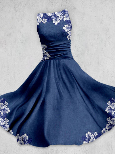 Retro Floral Printed Elegant Vintage Chic Sleeveless Tank Midi Dress