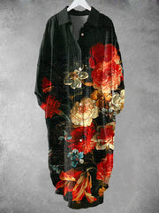 Women's Vintage Floral Art Print Shirt Midi Skirt
