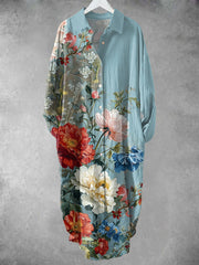 Women's Vintage Floral Art Print Shirt Midi Skirt