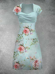 Women's Vintage Floral Print Wrap Midi Dress