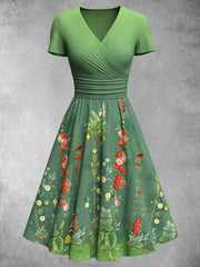 Women's Vintage Floral Print V-Neck Midi Dress