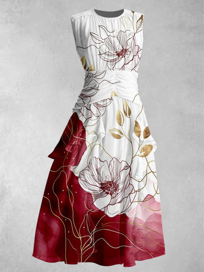 Floral Art Print 50's Vintage Elegant Chic Sleeveless Maxi Dress