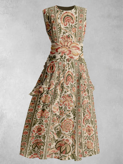 Retro Floral Paisley Print 50's Elegant Chic Sleeveless Maxi Dress
