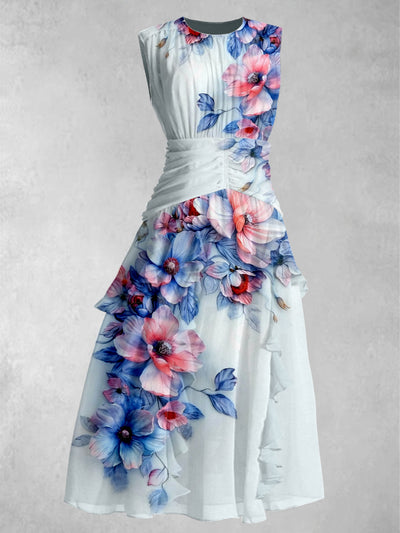 Retro Floral Print 50's Elegant Chic Sleeveless Maxi Dress