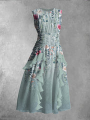 Vintage Floral Art Print Round Neck Chic Sleeveless Maxi Dress