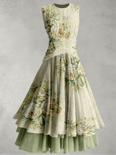 Floral Print Retro Elegant Chic Sleeveless Maxi Dress