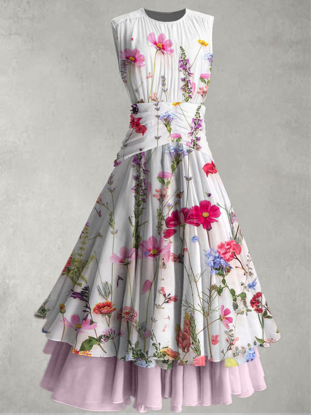 Floral Print Retro Elegant Chic Sleeveless Maxi Dress