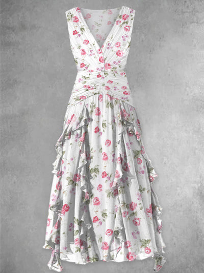 Retro Boho Floral Print V-Neck Chic Sleeveless Maxi Dress