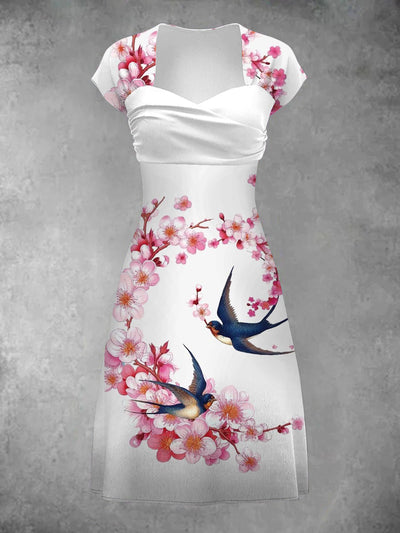 Floral Print Elegant Vintage Short Sleeve Mini Dress