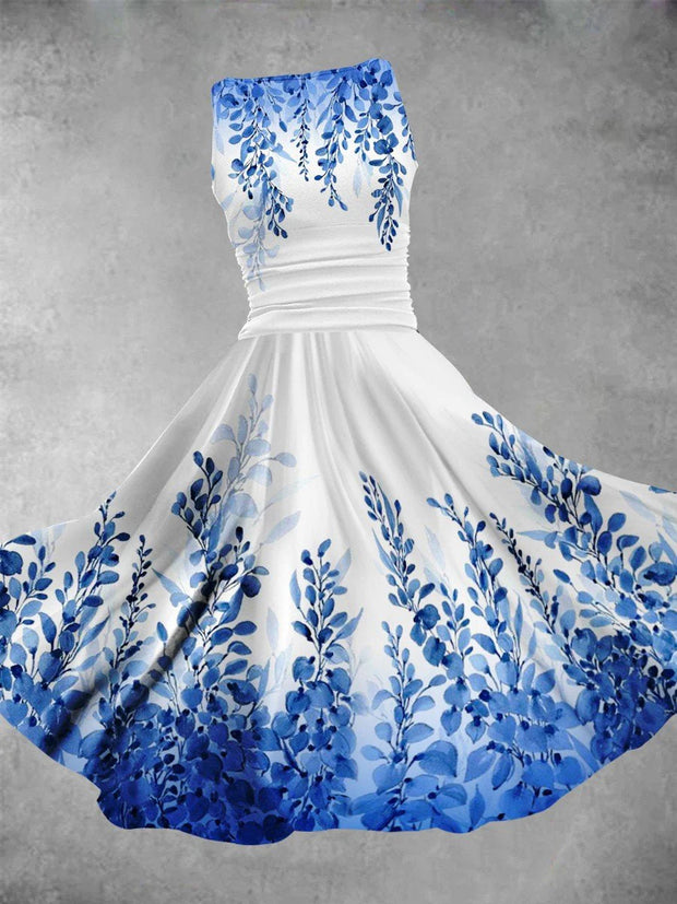 Floral Print  Elegant Chic Sleeveless Retro Midi Dress