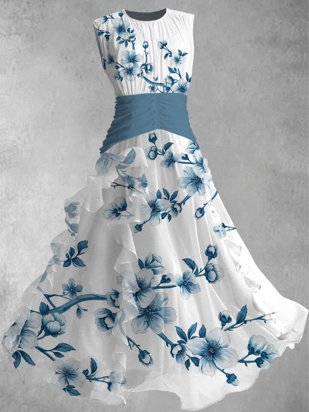 Floral Print Vintage Elegant Chic Sleeveless Maxi Dress