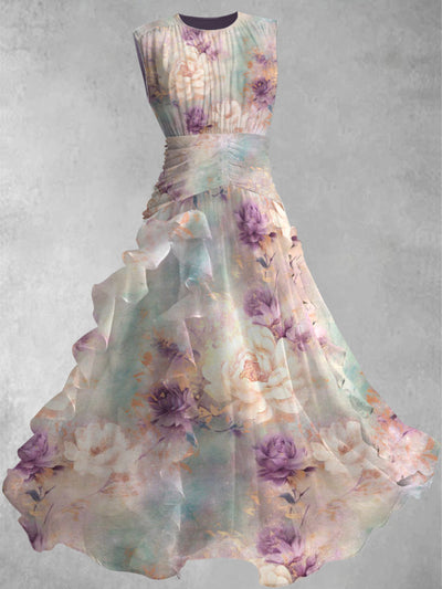 Floral Print Vintage Elegant Chic Sleeveless Maxi Dress
