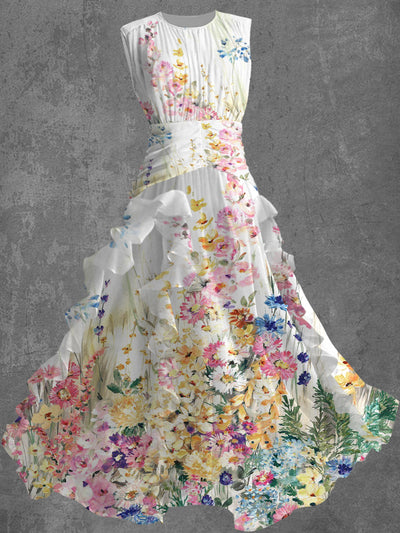 Floral Art Print Vintage Elegant Chic Sleeveless Maxi Dress
