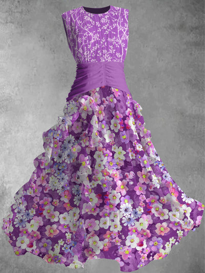 Floral Art Print Vintage Elegant Chic Sleeveless Maxi Dress