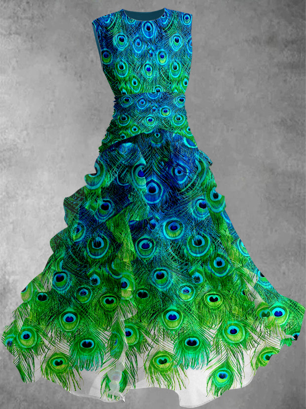 Peacock Feather Art Print Vintage Elegant Chic Sleeveless Maxi Dress