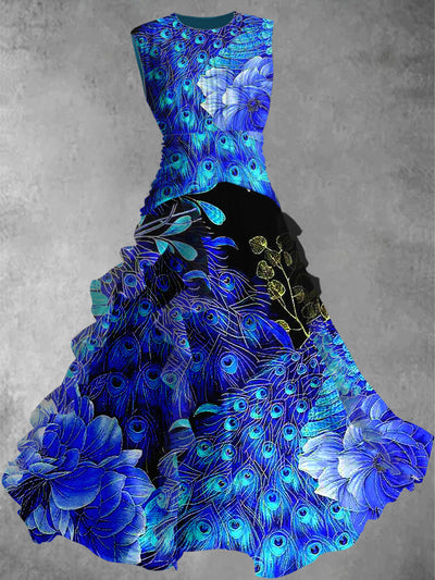 Peacock Feather Art Print Vintage Elegant Chic Sleeveless Maxi Dress