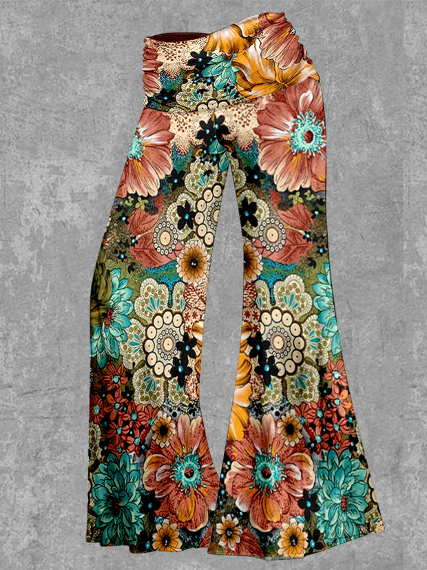 Boho Floral Print Tank Top Yoga Pants Vintage Two-Piece Sets