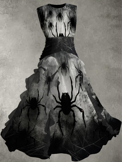 Halloween Spider Art Print Vintage Elegant Chic Sleeveless Maxi Dress