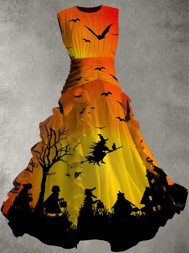 Halloween Witch Art Print Vintage Elegant Chic Sleeveless Maxi Dress