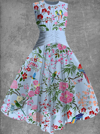 Floral Print Sleeveless Vintage Fashion Maxi Dress