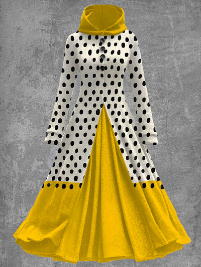 Abstract Polka Dot Print Vintage Elegant Long Sleeve Maxi Dress