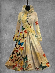 Butterfly Art Print Vintage Fashion Long Sleeve Maxi Dress