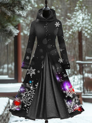 Snowflake Art Print Vintage Elegant Long Sleeve Maxi Dress