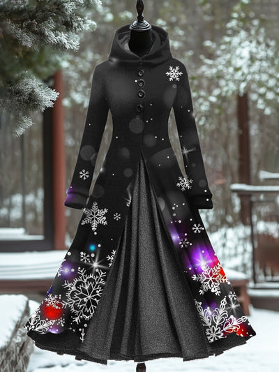 Snowflake Art Print Vintage Elegant Long Sleeve Maxi Dress