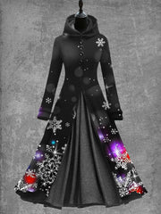 Snowflake Art Print Vintage Elegant Long Sleeve Maxi Dress