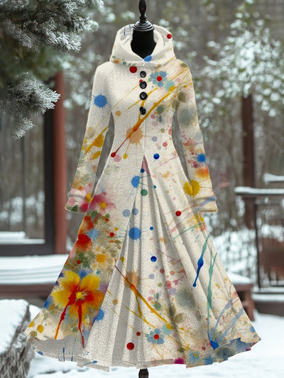 Abstract Color Print Vintage Elegant Long Sleeve Maxi Dress