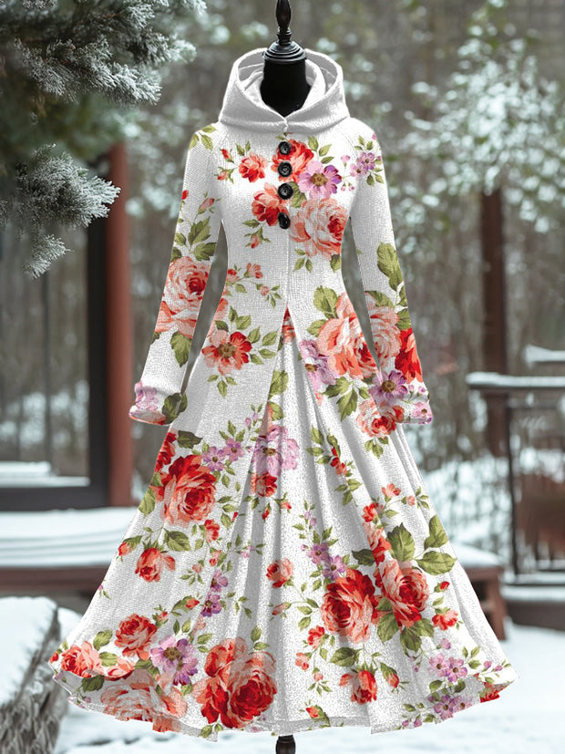 Vintage Floral Art Print Long Sleeve Maxi Dress