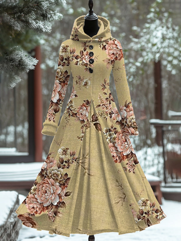 Vintage Floral Art Print Long Sleeve Maxi Dress