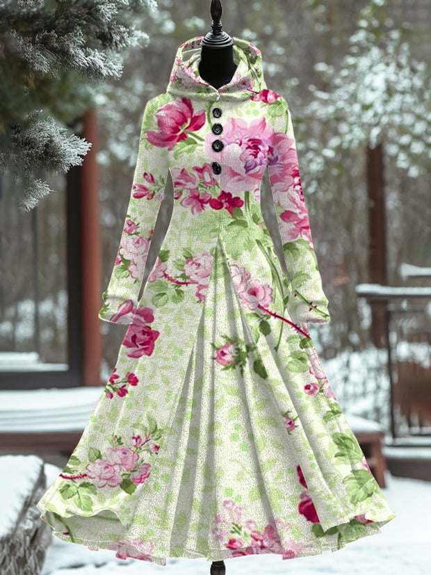 Vintage Floral Art Print Long Sleeve Maxi Dress