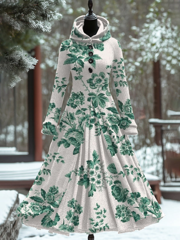 Vintage Floral Art Print Long Sleeve Maxi Dress