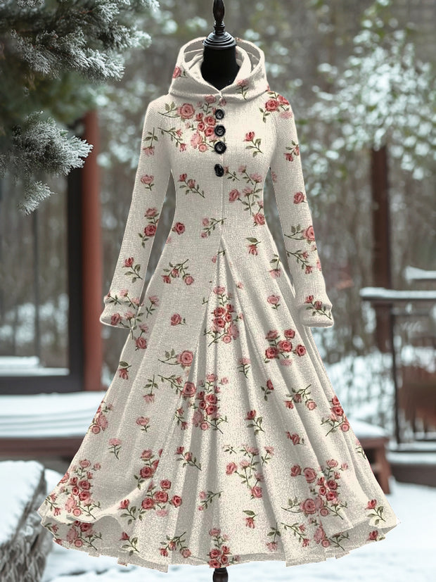 Vintage Floral Art Print Long Sleeve Maxi Dress