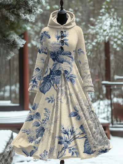 Vintage Floral Art Print Long Sleeve Maxi Dress