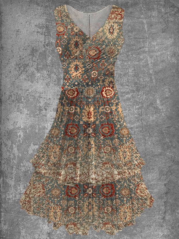 Ethnic Art Print 50s Vintage Elegant Chic Sleeveless Midi Dress