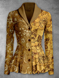 Floral Print Vintage Elegant Lapel V-Neck Button Up Long Sleeve Top