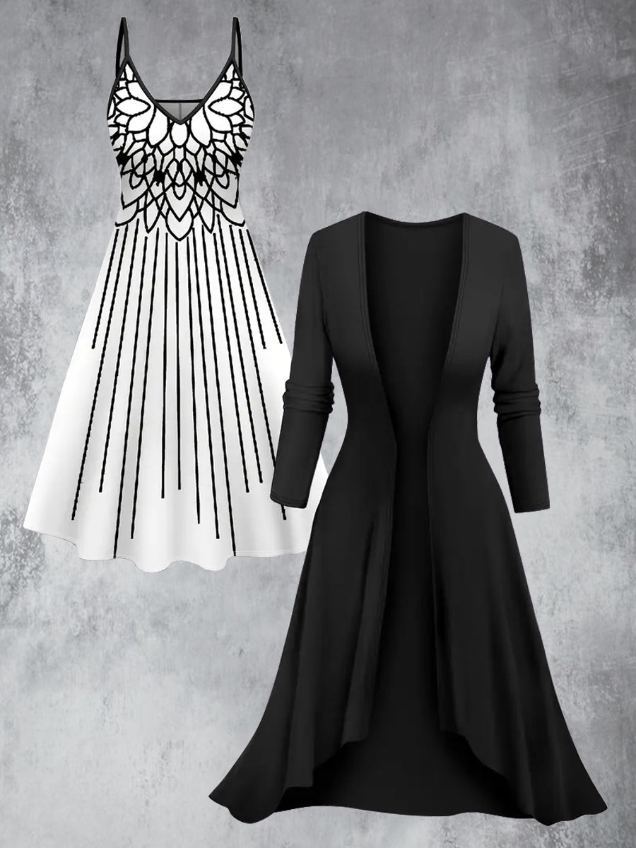 Geometry Art Print Vintage Elegant Slip Dress Two Piece Sets