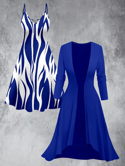 Geometry Art Print Vintage Elegant Slip Dress Two Piece Sets