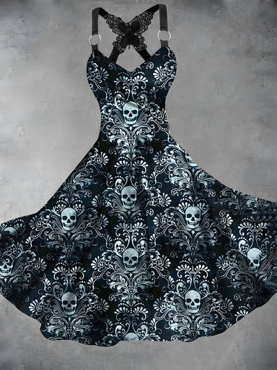 Skull Art Print Vintage Suspender Dress