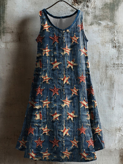 Women's Independence Day Splicing  Flag Stars Printed Casual Dress