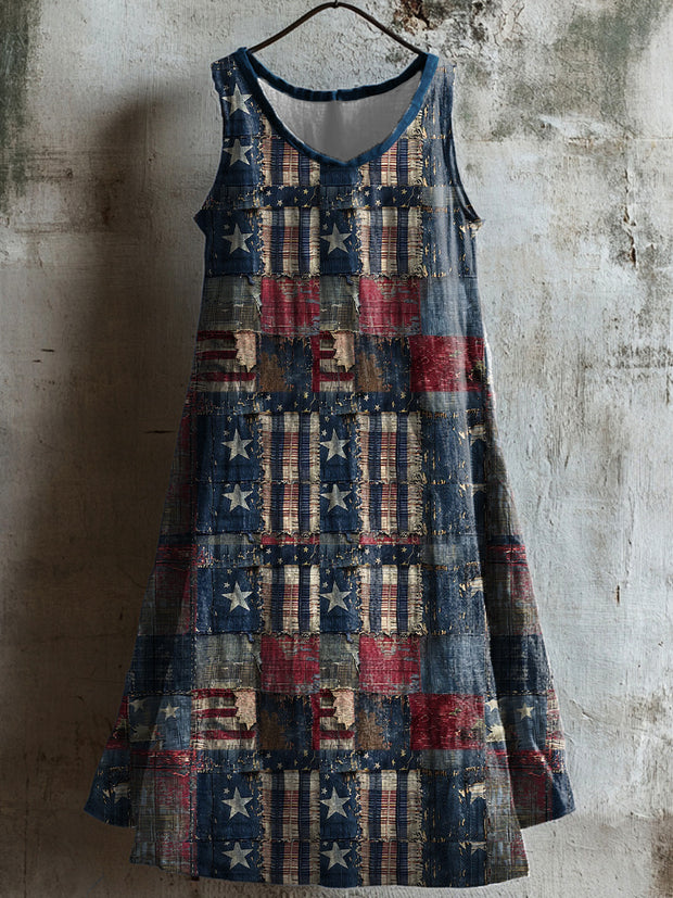 Women's Independence Day Splicing America Flag Stars  Printed Casual Dress