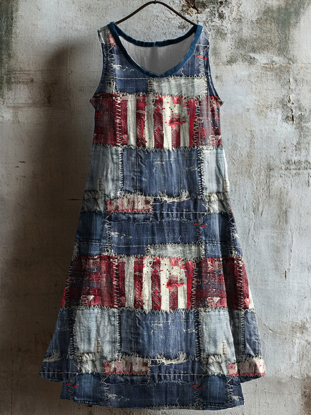 Women's Independence Day Splicing America Flag Printed Casual Dress